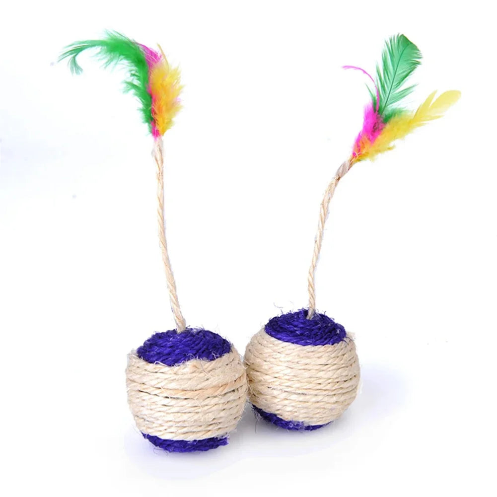 1PC Pet Cat Toy Colorful Feather Blanket Ball Grinding Claw Interactive Play Ball Cat Toy Sisal Shuttlecock Ball Zpaxo
