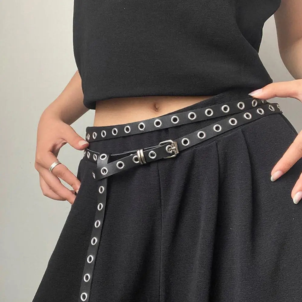 2025 Punk Style Double Ring Thin Belt PU Leather Women Belt Waist Strap All-match Lady Dress Coat Sweater Decorative Waistband Zpaxo