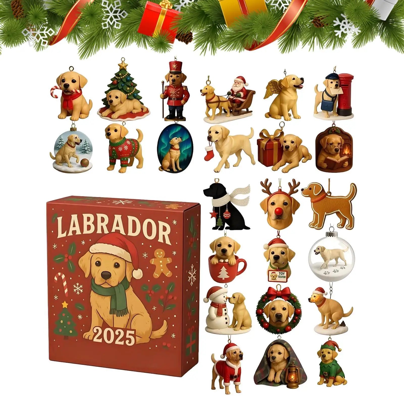 Dog Advent Calendar 2025 2D Acrylic Christmas Ornaments 24 Days