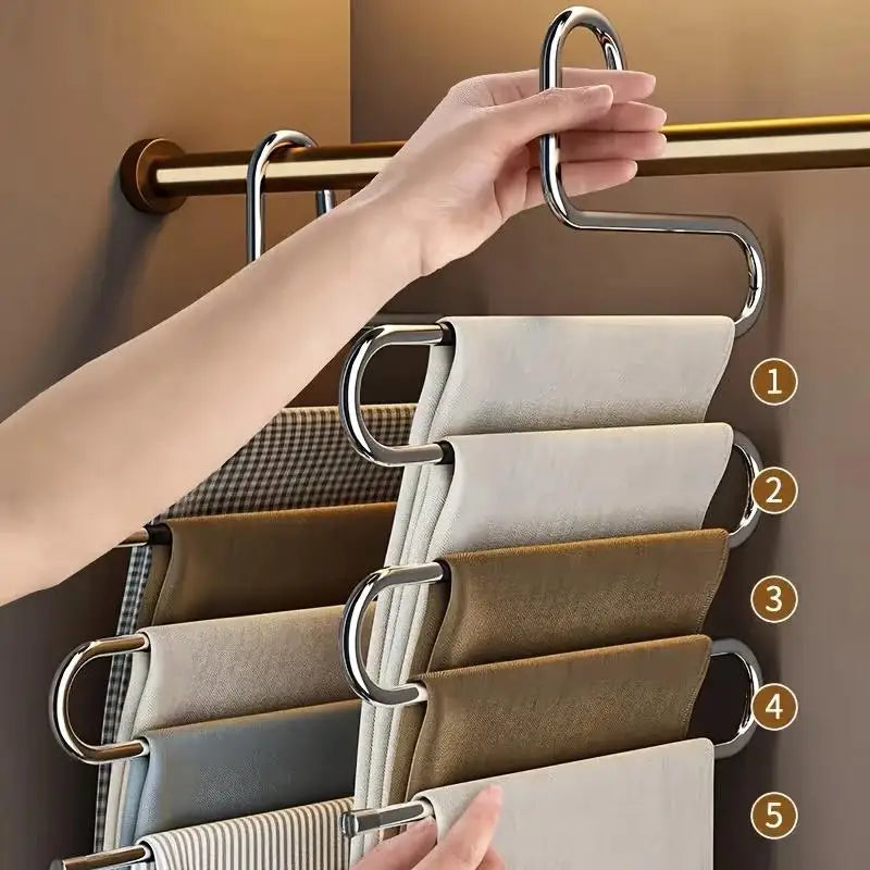 Five-layer stainless steel trouser rack，used for wardrobe storage, suitable jeans and trousers, space-saving design Zpaxo