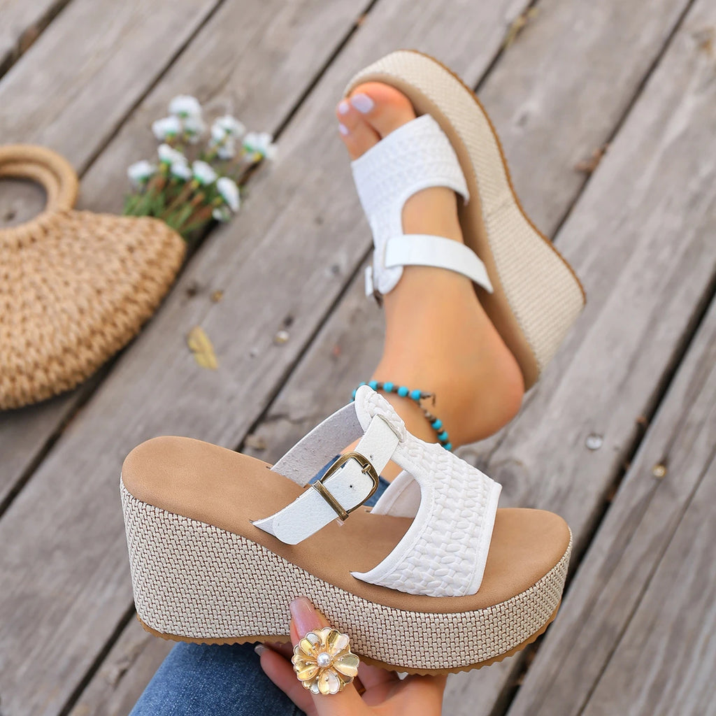 Women Platform Sandals High Heel Peep Toe Sandals Women Lightweight Wedge Shoes Ladies Thick Sole Summer Shoes Zapatos De Mujer Zpaxo WHITE 42