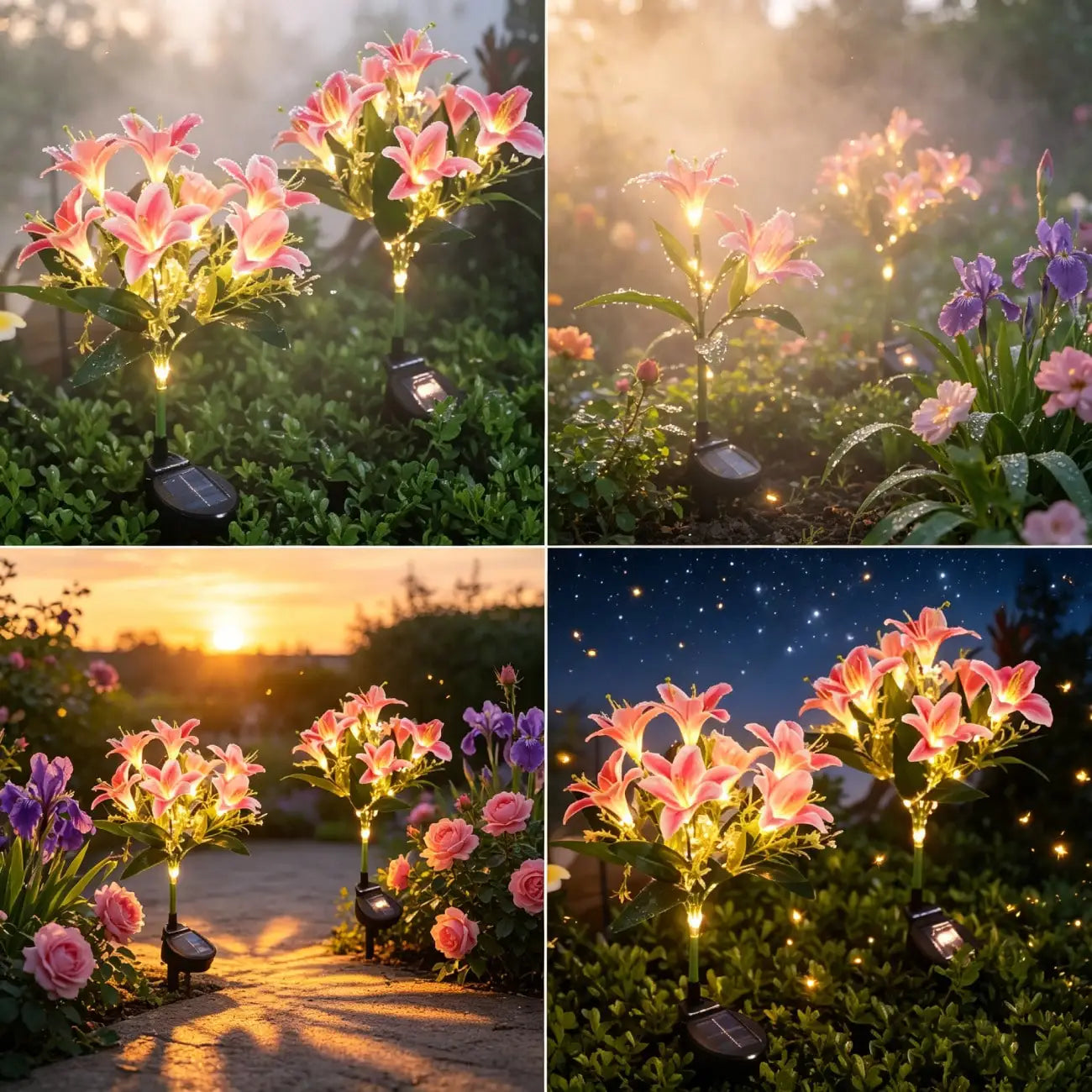 Solar-powered Seven-head Lily-shaped Outdoor Light LED Warm White