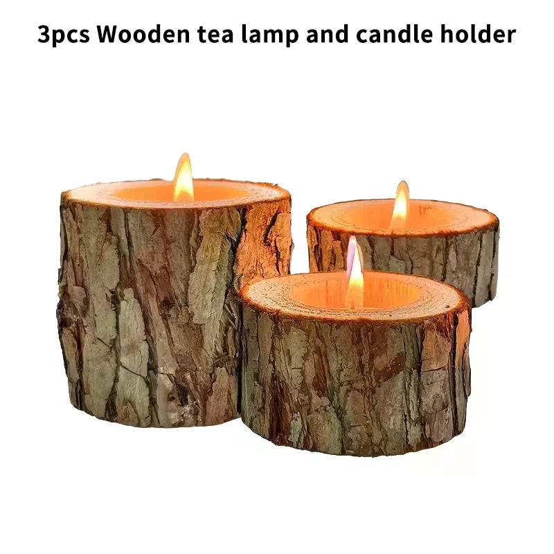 3pcs Nordic Style Wooden Candlestick Base For Bedroom, Room Candle Decoration, Home Use, Tree Stump Candlestick Ornament Zpaxo