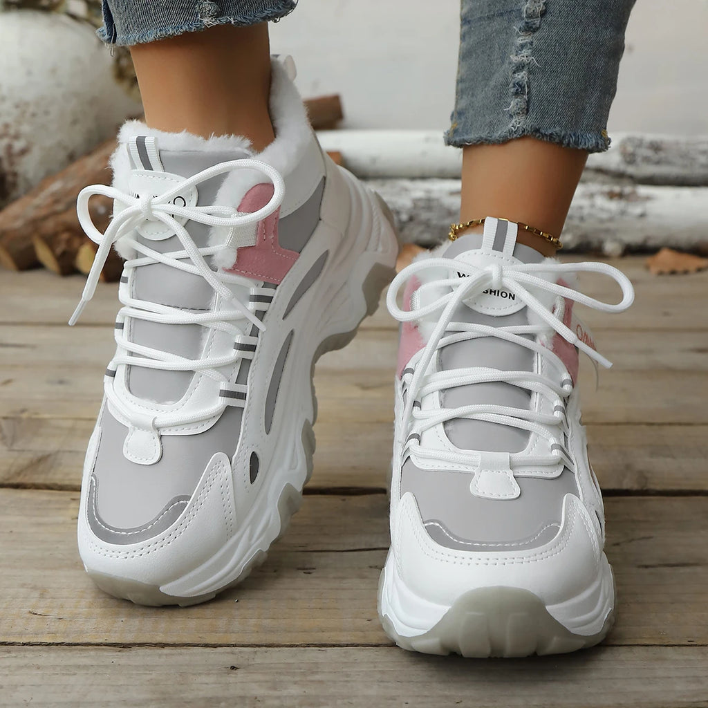 Women Snow Boots Tennis Winter Platform Lace Up Vulcanized Shoes New Chunky Breathable Mesh Casual fashion Women Boots Zpaxo