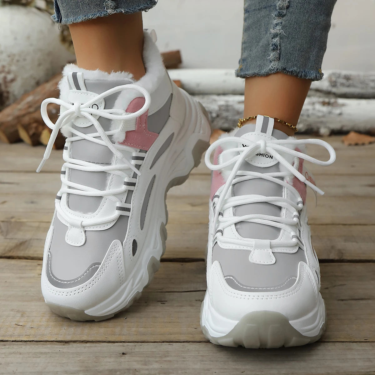 Women Snow Boots Tennis Winter Platform Lace Up Vulcanized Shoes New Chunky Breathable Mesh Casual fashion Women Boots Zpaxo
