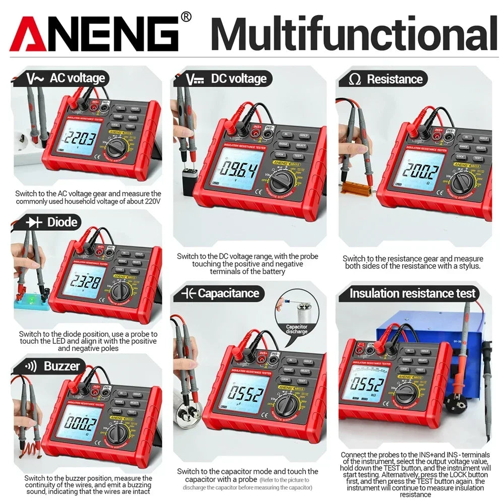 Digital Insulation Test Resistance Tester ANENG MH15 Voltage Meter
