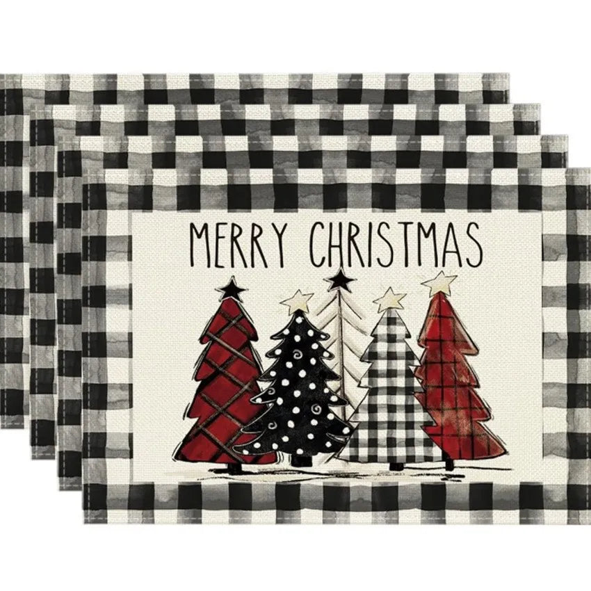 Christmas Placemat Theme Red Black Decorative Table Mat Western Meal