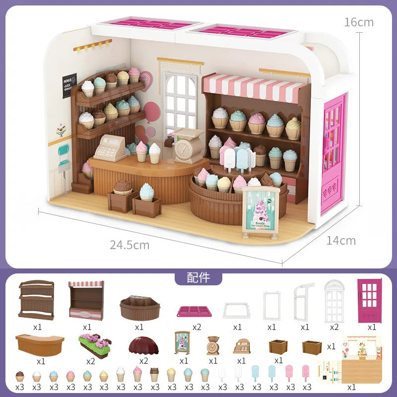 Dollhouse Miniature Furniture Living Room Bedroom Bathroom Doll House Zpaxo Ice cream shop