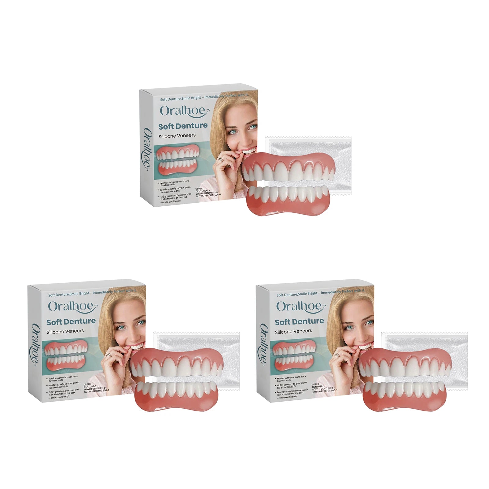Soft Silicone Temporary Tooth Veneers Smile Correction Kit Temporary Tooth Veneers Zpaxo 3 set boxed