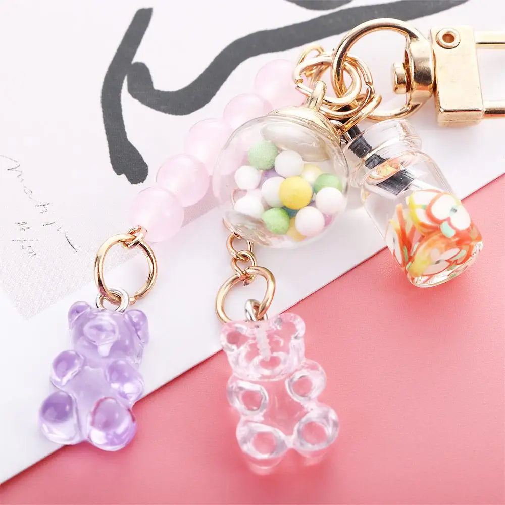 Cute Girls Acrylic Bag Pendant Floating Fruit Candy Fashion Accessories Keyholder Bear Key Chain Key Ring Zpaxo