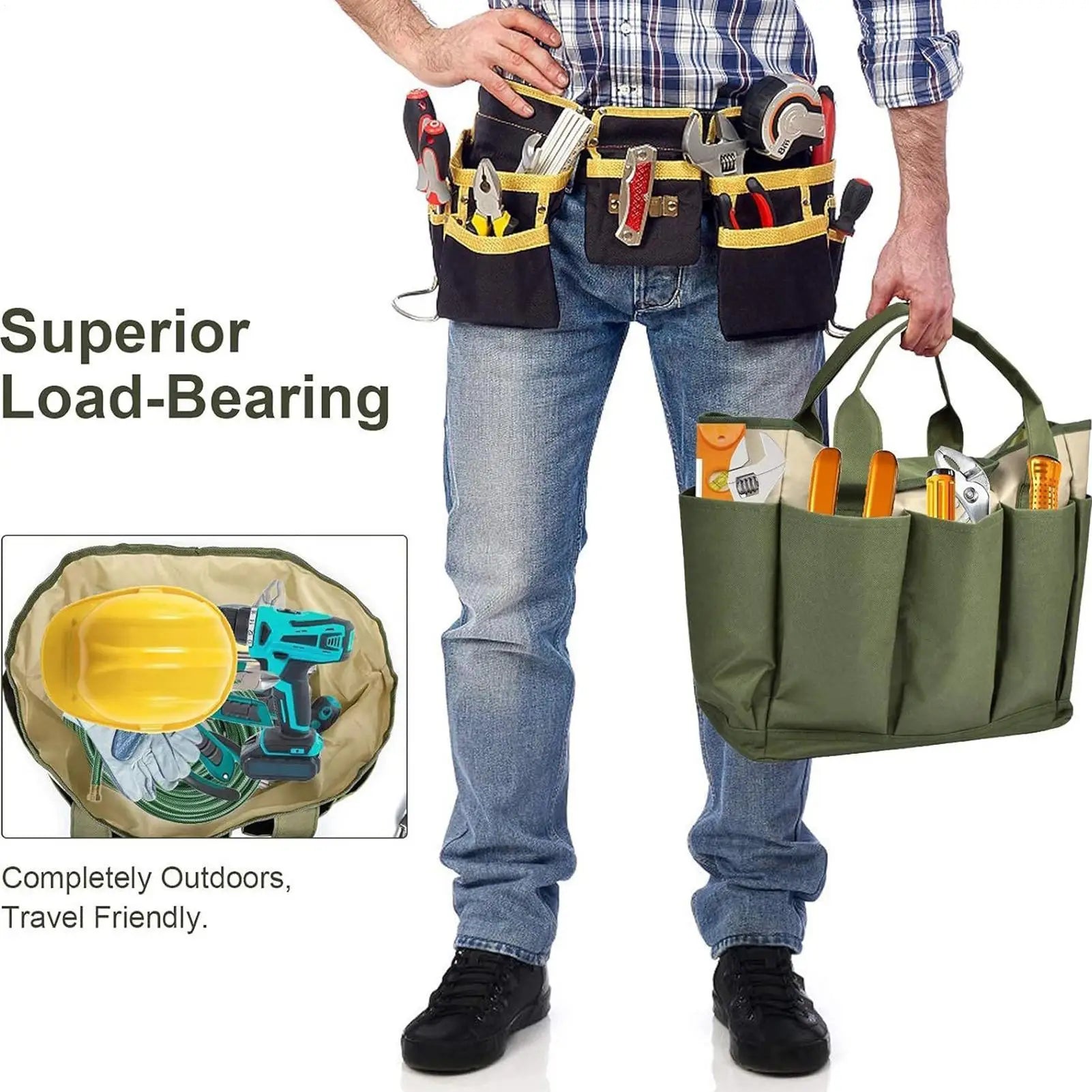 Gardening Bags Tools Waterproof 8 Side Pockets Storage Tote Tool