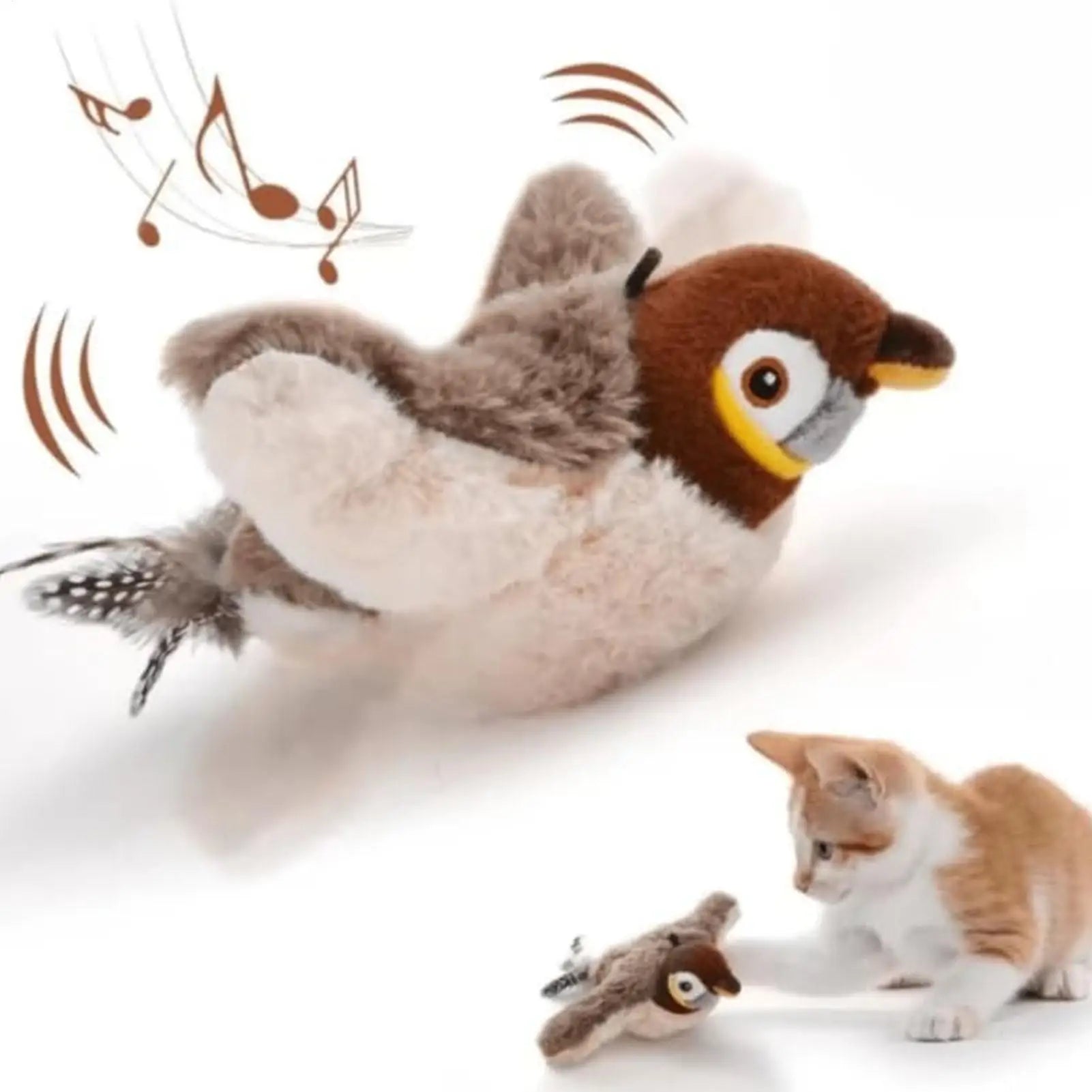 Bird Cat Toys for Indoor Cats Sparrow Plush Toys Touch Activated Flapping Wings Kitten Toys Vivid Chirping Rechargeable Zpaxo