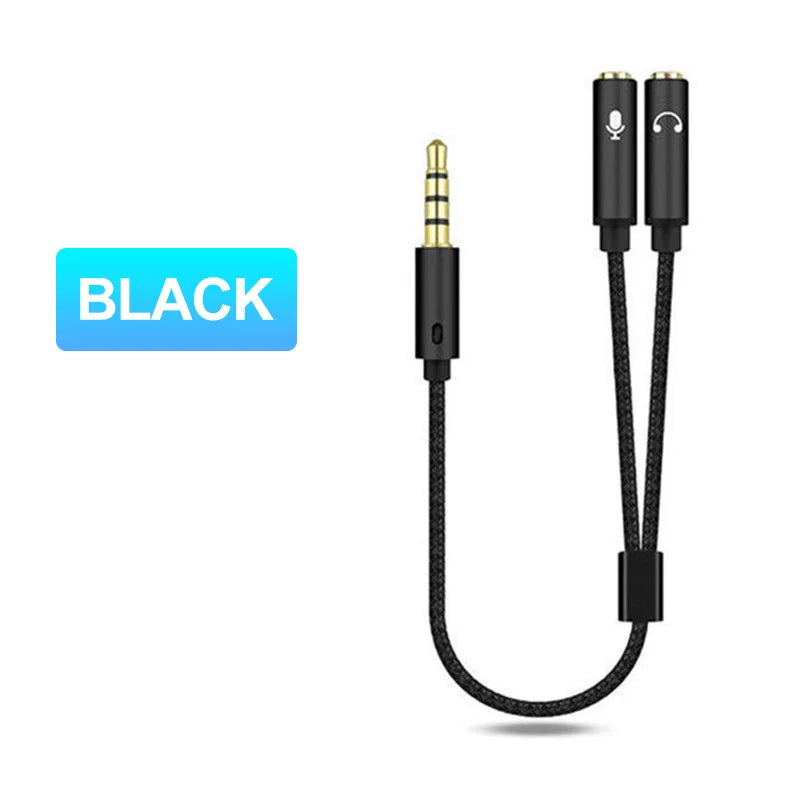 Headset Splitter Audio+mic Stereo Headphone Audio 4 Pole Jack Y Cable Zpaxo black