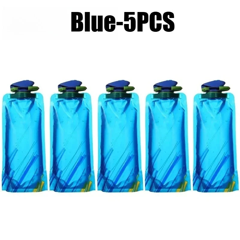 Collapsible Water Bottle Flexible Reusable Travel Kettle Carabiner Zpaxo Blue-5PCS 700ML