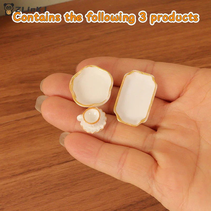 ▶1Set 1:12 Dollhouse Miniature Dinner Plate Coffee Cup Tray Bowl Dishes Kitchen Tableware Model Decor Toy Doll House Accessories Zpaxo