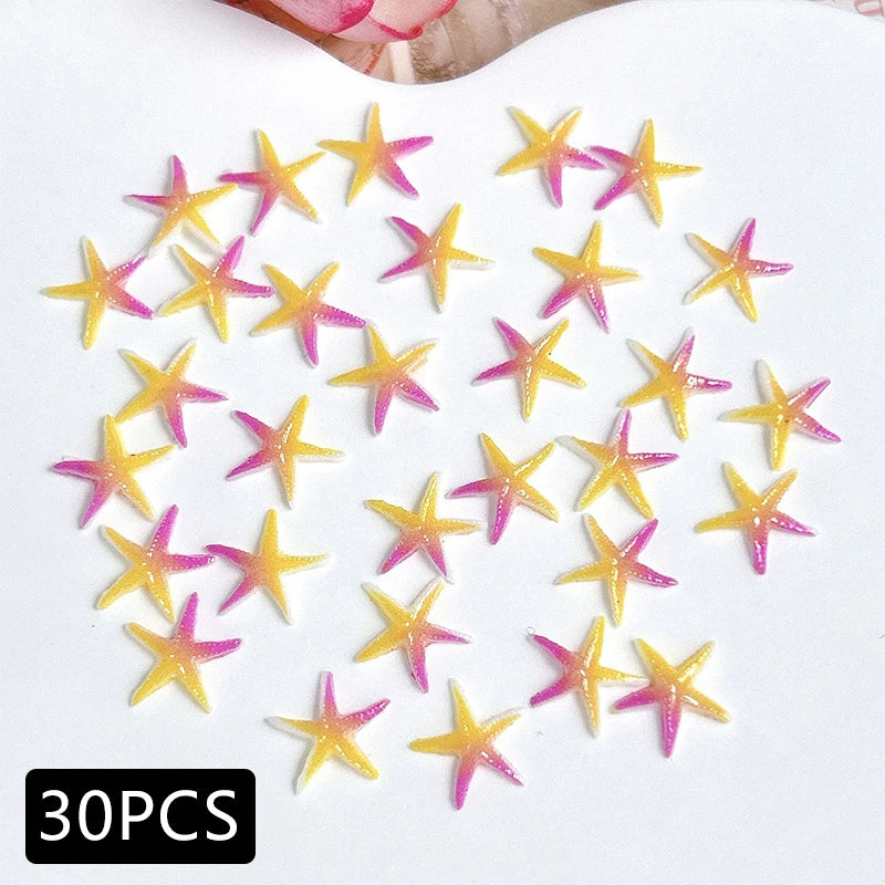 30PCS 3D Ocean Series Resin Nail Charms Summer Nail Rhinestones Creative Starfish Shell Nail Art Decorations for DIY Manicure Zpaxo 09-30pcs