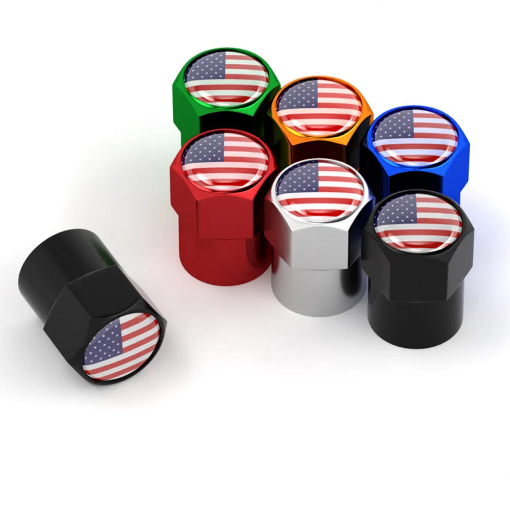 4-Pack National Flag Aluminum Tire Valve Stem Caps | Car & Bike