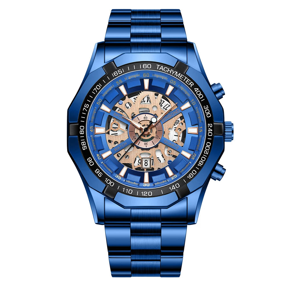 BINBONG Business Men's Watches Waterproof Calendar Luminous Fashion Quartz Watch For Man Stainless Steel Male Clock Reloj Hombre Zpaxo Blue