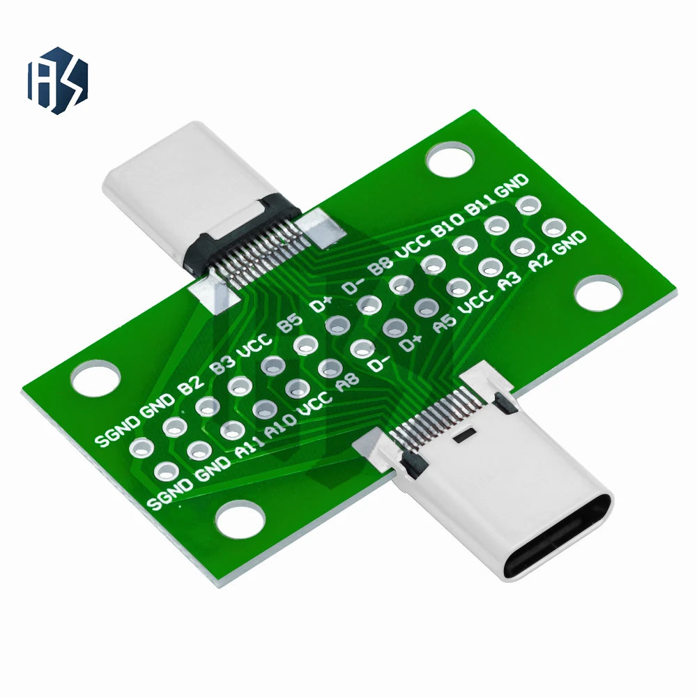 ‌USB 3.1 Gen1 Type-C Male-to-Female Adapter – 24-Pin 2.54mm Pitch Test Board with PCB for High-Speed Data Transfer Zpaxo