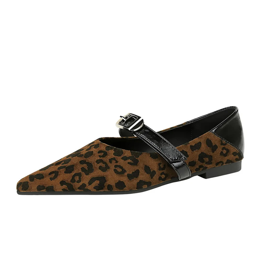 Flat shoes for women 2025 Spring Autumn casual leopard print women's shoes suede shallow mouth pointed toe loafers women shoes Zpaxo