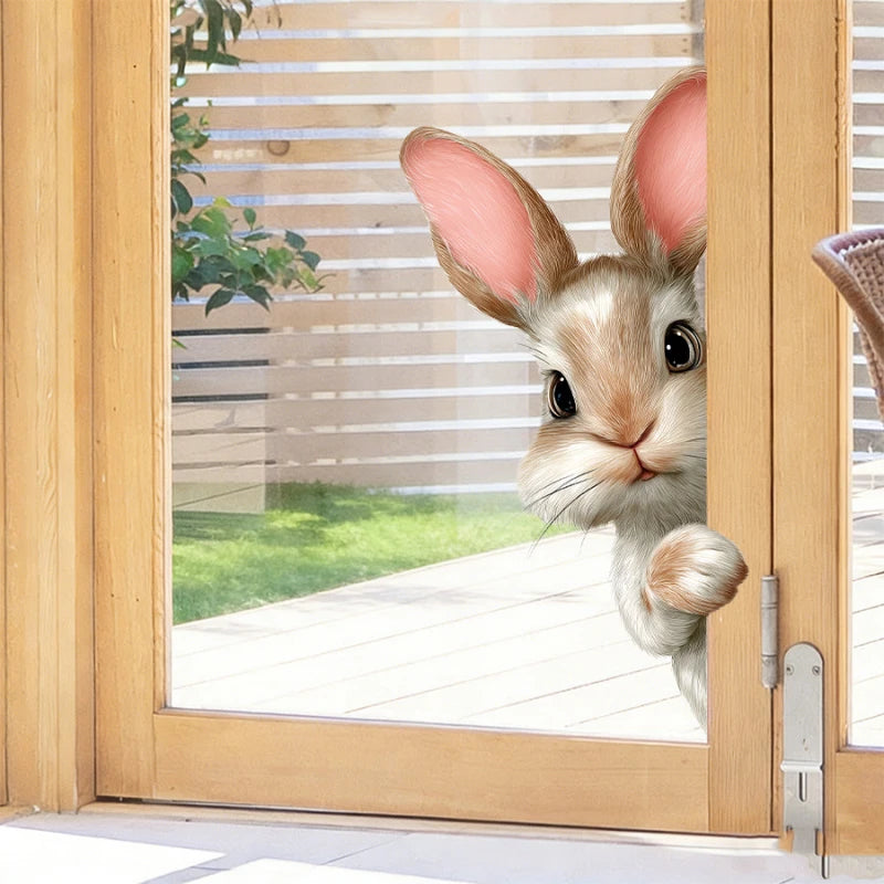 Easter Bunny Peeking Window Decals, Removable Static Cling Stickers, Perfect for Decorating Walls in Bedrooms and Living Rooms