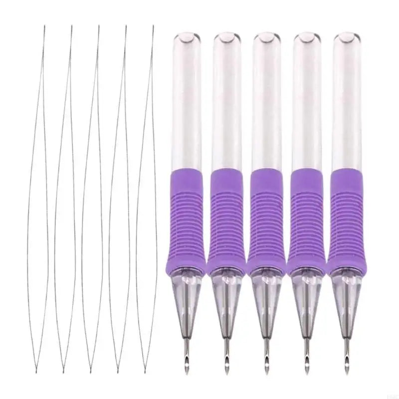 5Pcs Embroidery Punching Needle Set with Needle Threader ABS Embroidery Pen Beginner Punching Needle Embroidery Set Zpaxo