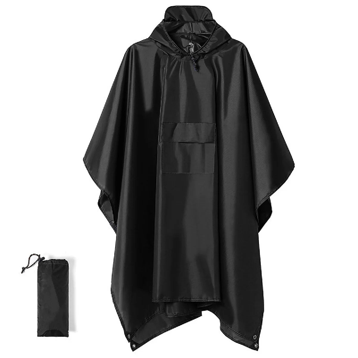 Multifunctional 3-in-1 Hooded Rain Cape Waterproof Rain Poncho Tent Tarp Ground Mat for Outdoor Hiking Camping Travel Portable R Zpaxo black