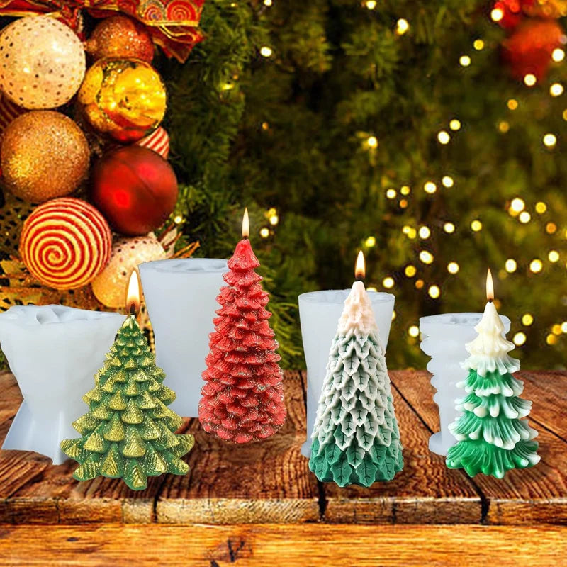 3D Tree Shaped Candle Silicone Mold Xmas Pine Molds Making Wax Soap