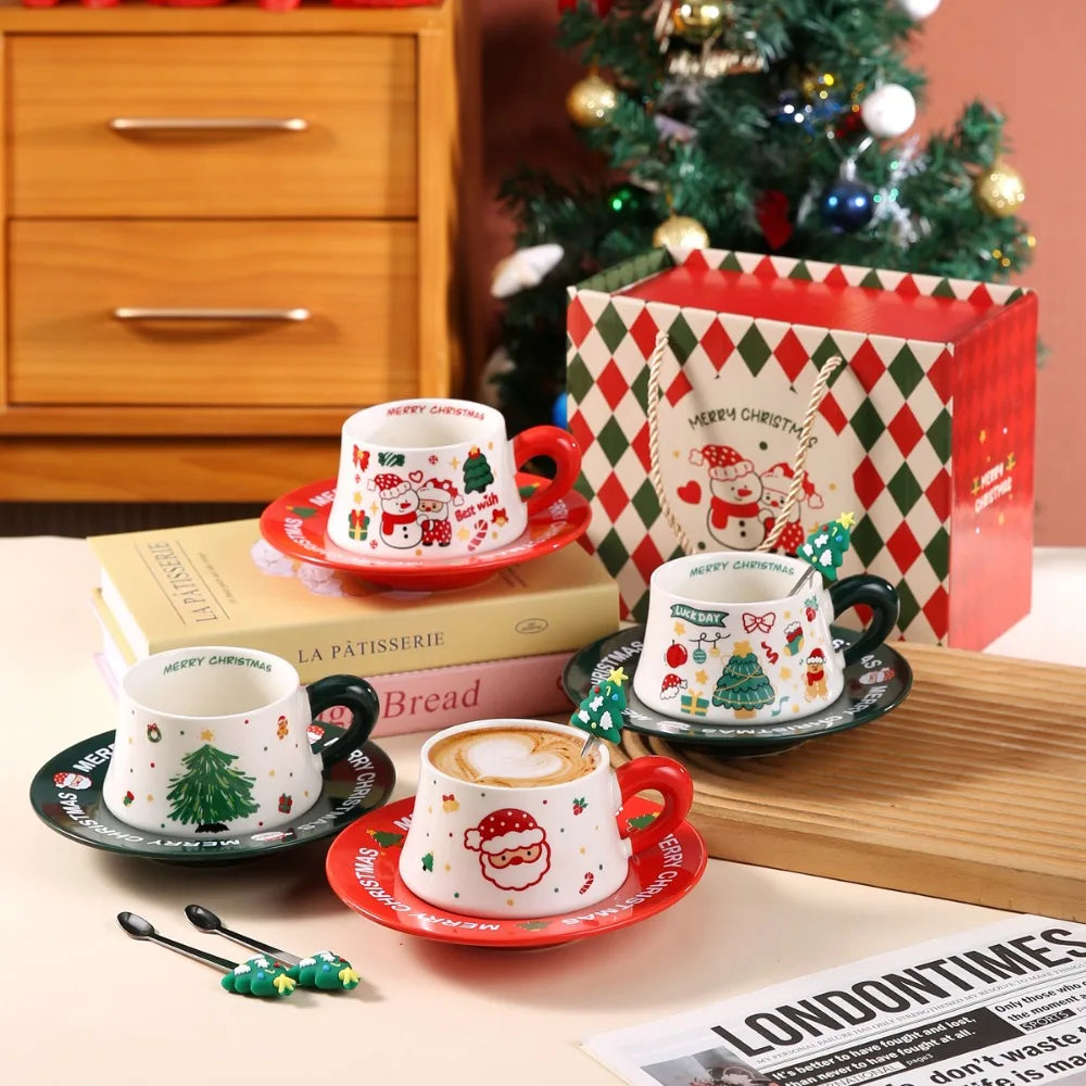 Christmas Gifts Holiday Ceramic Mugs Sets Coffee Cups Milk Cup Themed