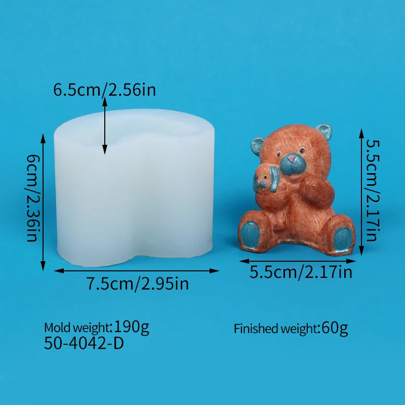 3D Bear Candle Silicone Mold DIY Heart Rose Cartoon Bear Aromatherapy Soap Gypsum Wax Clay Craft Ornament Making Gift Home Decor Zpaxo Toy 50-4042-D