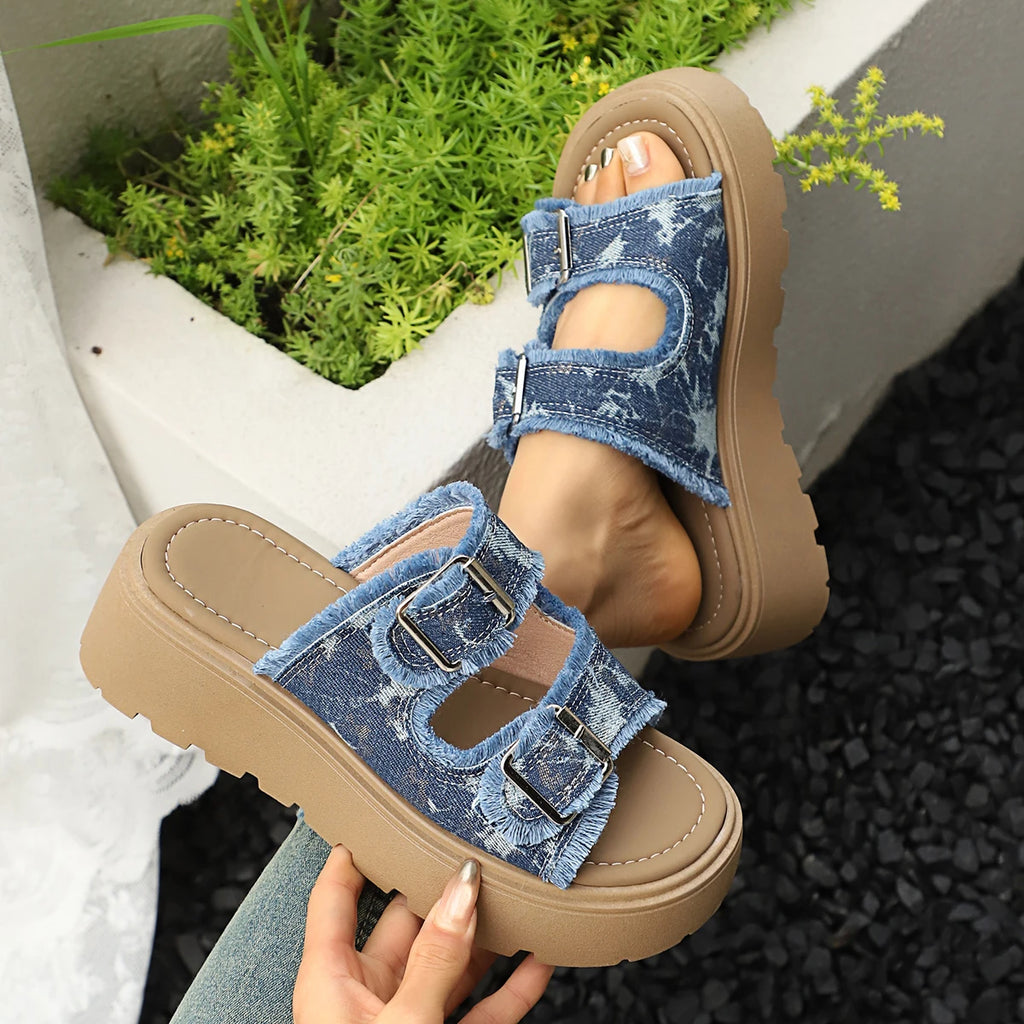 Women Slippers Platform Slides Summer Gladiator Beach Flat Walking