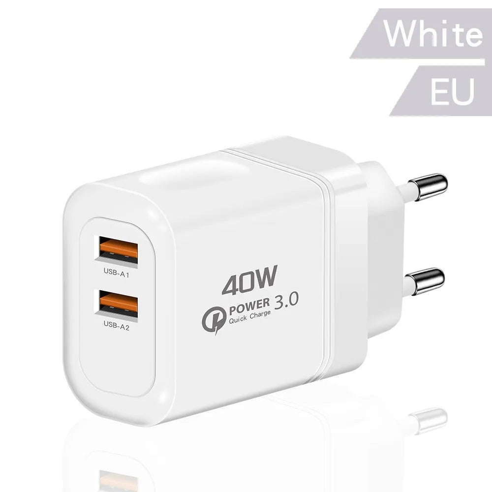 40W Dual USB Wall Charger – EU/US Plug, iPhone & Samsung USB Wall Charger Zpaxo EU White