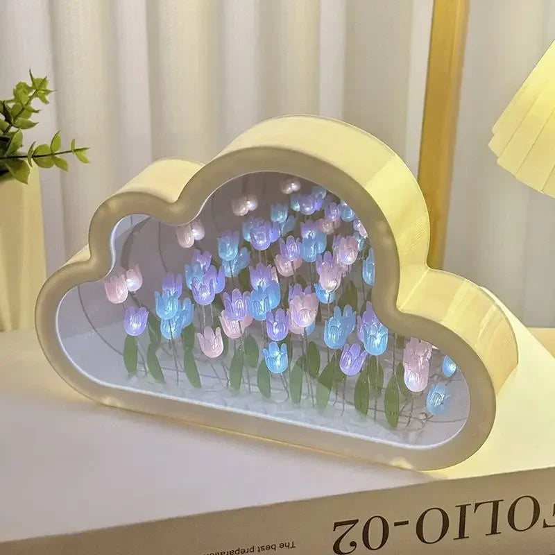 Cloud Tulip Night Light Handmade Material Flower Mirror Creative Atmosphere Lamp Valentine's Day Birthday Gift Home Decor DIY Zpaxo colour