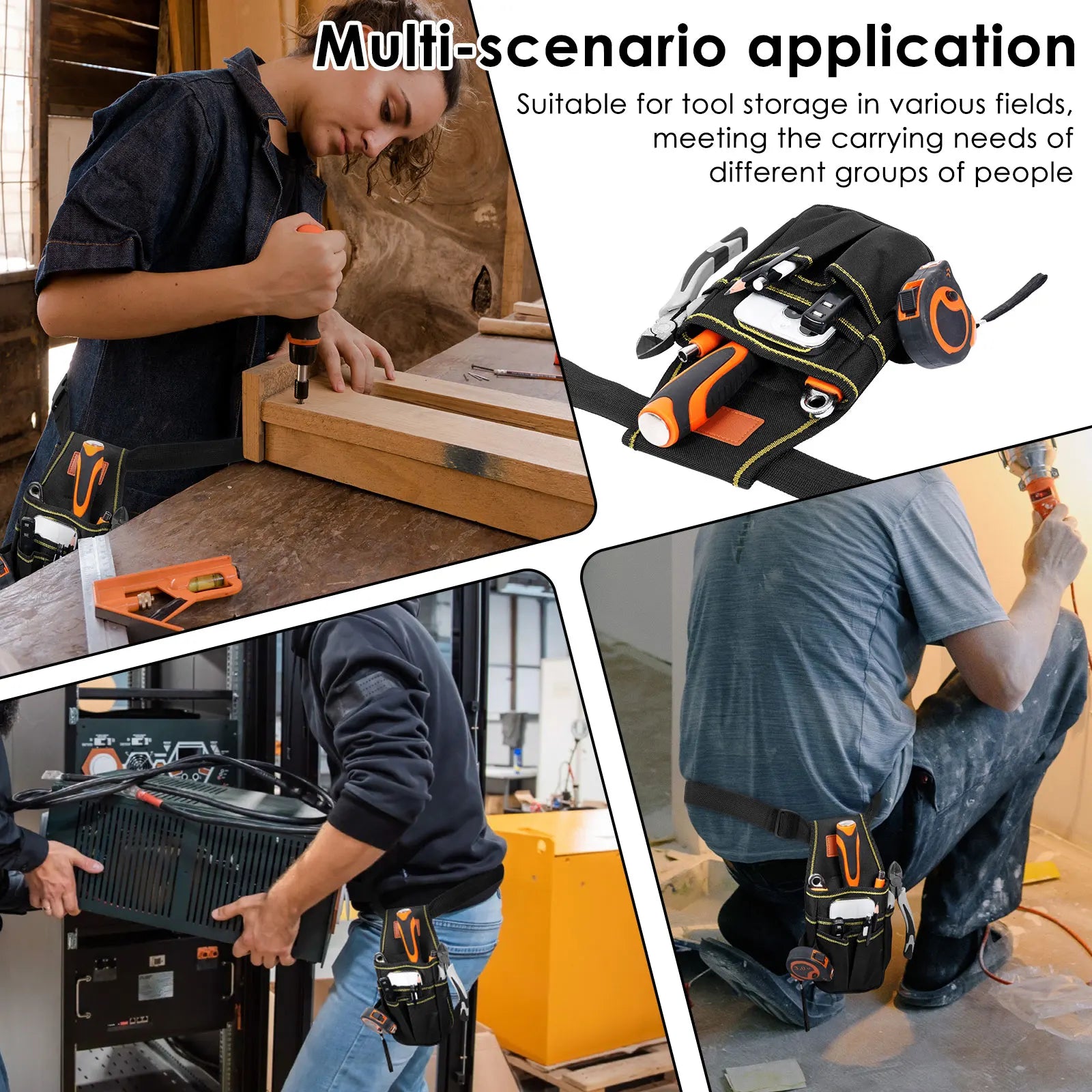Tool Bag with 32 inch Belt Multi-Purpose Tool Holder Organiser 600D Oxford Fabric for Carpenter Gardener Builder and DIY Enthusi Zpaxo
