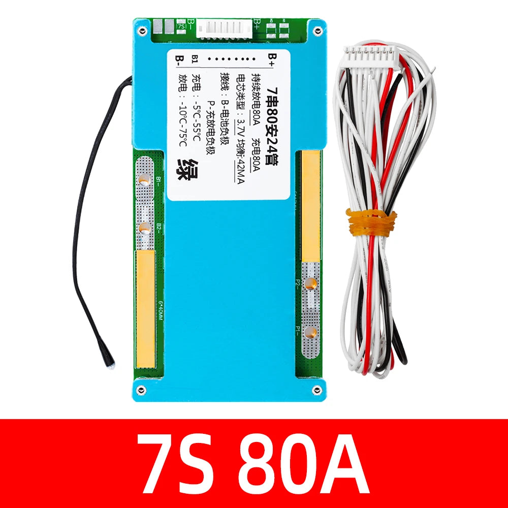 ‌7S 24V 80A-120A Li-ion/LMO Ternary Lithium Battery BMS – 18650 Cell Protection Board with Balancing, Thermal Management Zpaxo 7S 80A BMS