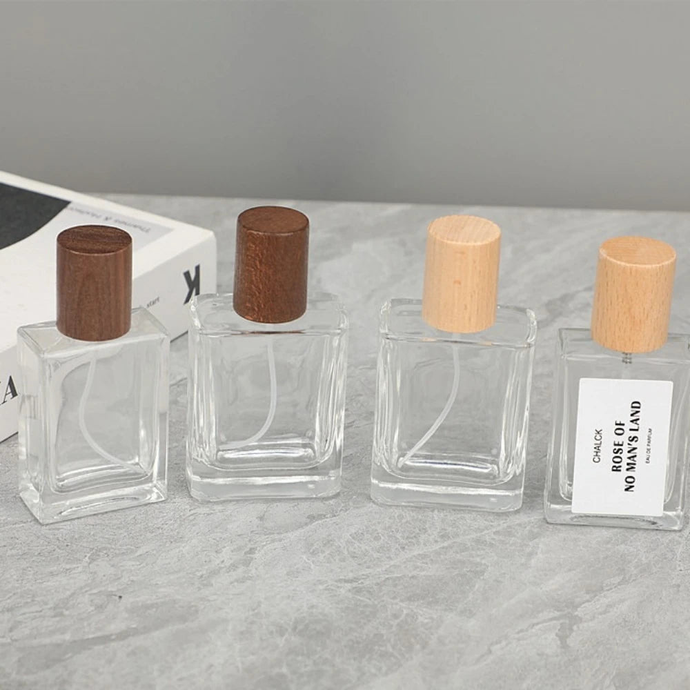 30ml Square Glass Perfume Spray Bottle – Refillable Wooden Cap Perfume Spray Bottle Zpaxo