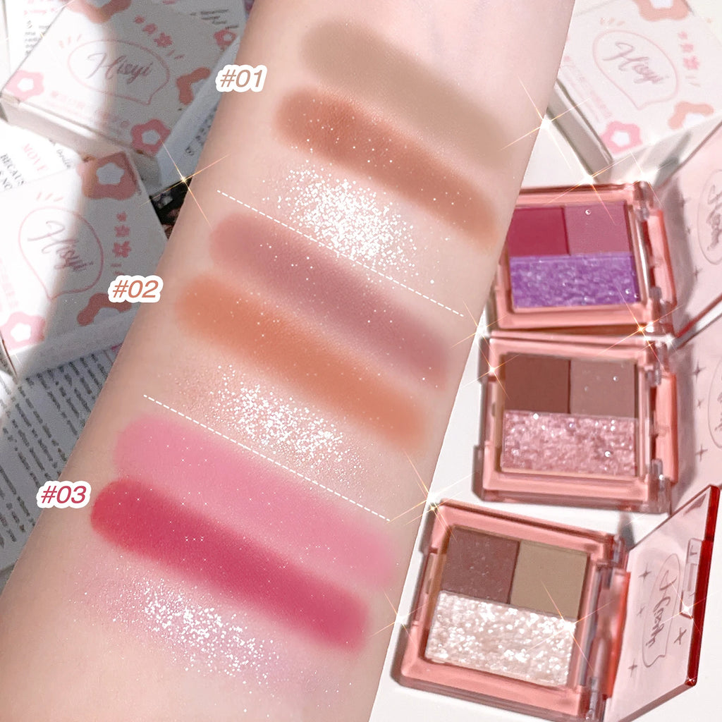 Pocket magic trio eyeshadow palette, glitter, sequins, waterproof, non-makeup, earthy tones, daily , high value Zpaxo
