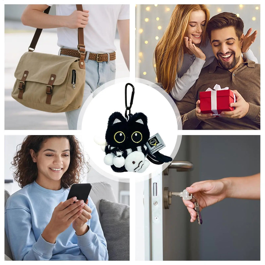 Black Cat Keychain Cute Plush Stuffed Animal Bag Charm Realistic