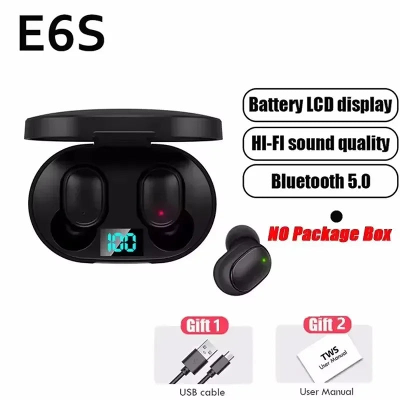 TWS E6S Bluetooth Earphones Wireless Headset Noise Cancelling Zpaxo black
