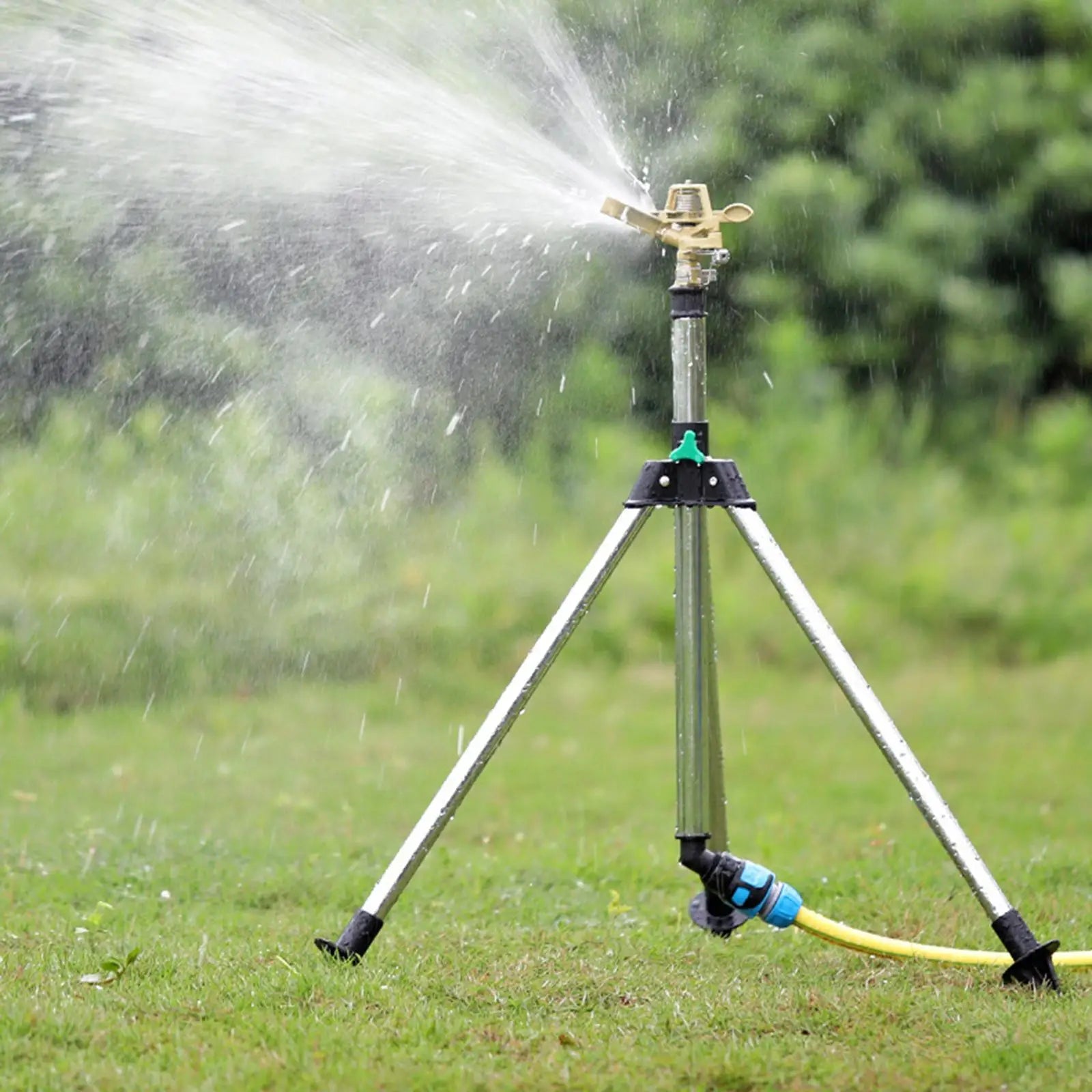 Automatic Lawn Sprinklers Tripod Adjustable Spray Stake Metal Base Water Diffuser for Field Vegetable and Garden Use Zpaxo