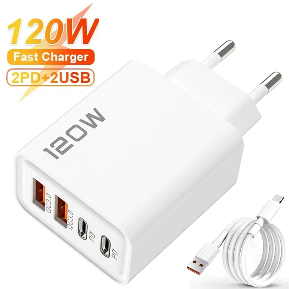 Total 120W Fast Charger USB Type C Cable Fast Charging Phone Power Adapter For iPhone Xiaomi Samsung Quick Charge Wall Charger Zpaxo