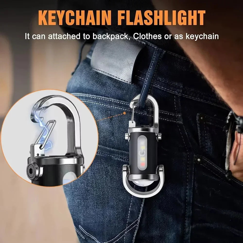 Mini Rechargeable COB Keychain Flashlight – 6 Modes, IPX6