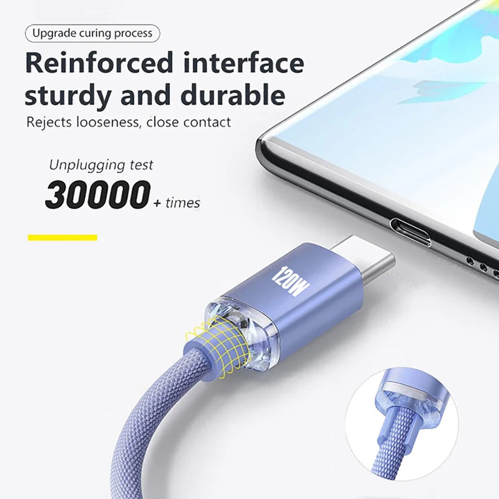 120W 7A Type C to Type C Cable For Iphone 16 Xiaomi Oneplus Mobile Phone Fast Charge USB C Cable Type C Quick Data Charger Cords Zpaxo