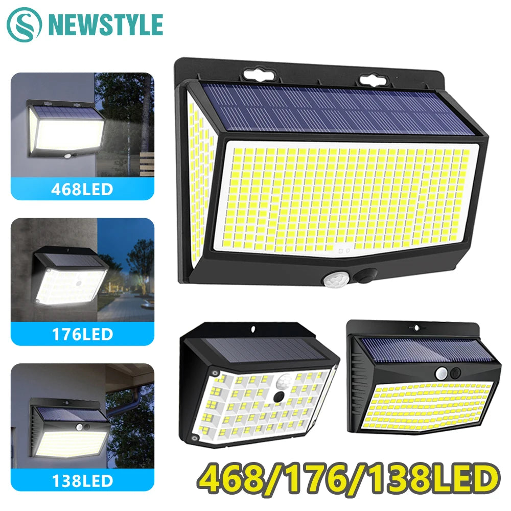 Solar Motion Lights Outdoor 468/176LED 3 Modes Solar Fence Lights Waterproof Solar Security Lights Yard Door Patio Garage Step Zpaxo