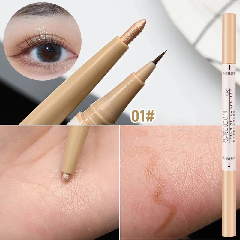 Ultra-fine Double Ended Eyeliner Pencil Matte Highlighter Eyeshadow Makeup Stick Sparkling Liquid Shadow Brighten Silkworm Pen Zpaxo 01
