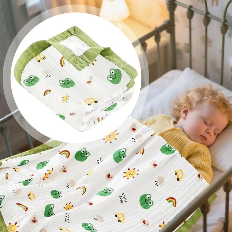 Muslin Blanket Crib Blankets For Toddler Breathable Lightweight Air Conditioning Quilt Cartoon Patterns Soft Fabric For Playtime Zpaxo