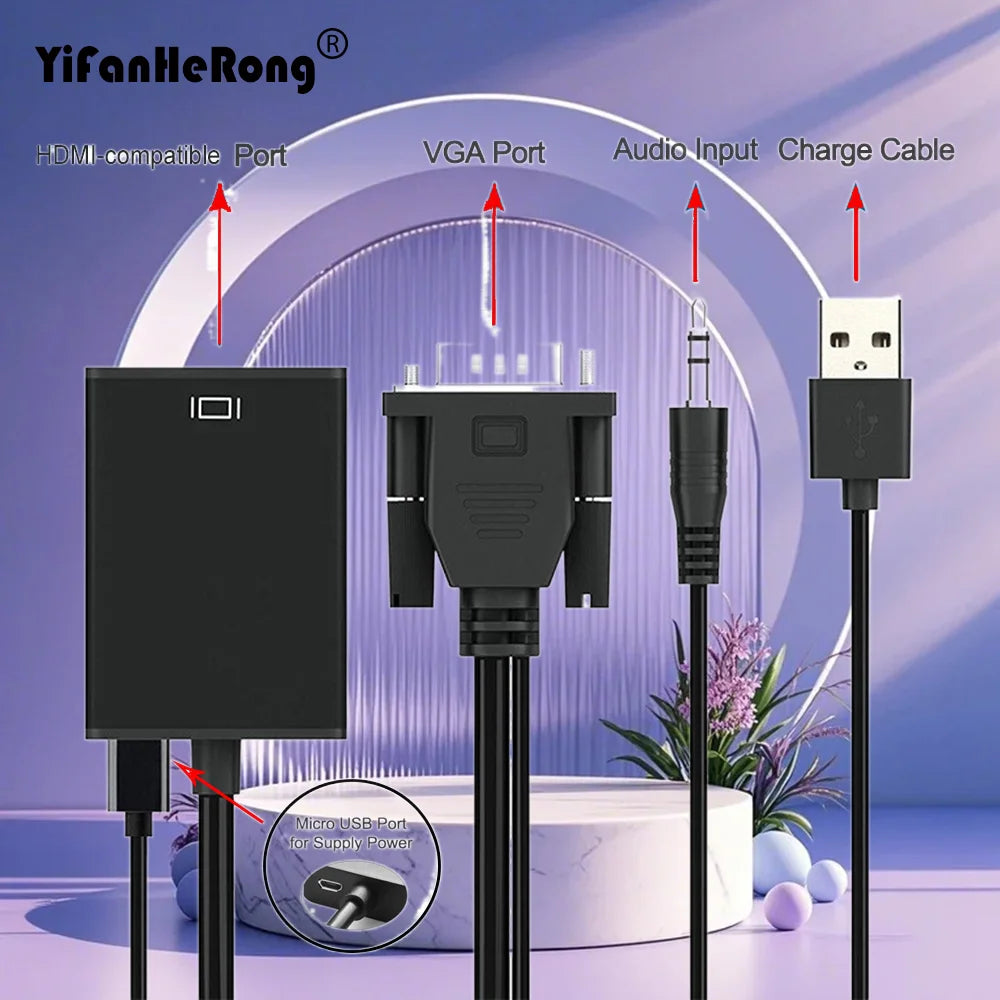 1080P HD Vga To Hdmi-compatible with 3.5mm Audio Cable Vga Adapter for PC Projector for Ps4 Laptop To HDTV Video Audio Converter Zpaxo Default Title