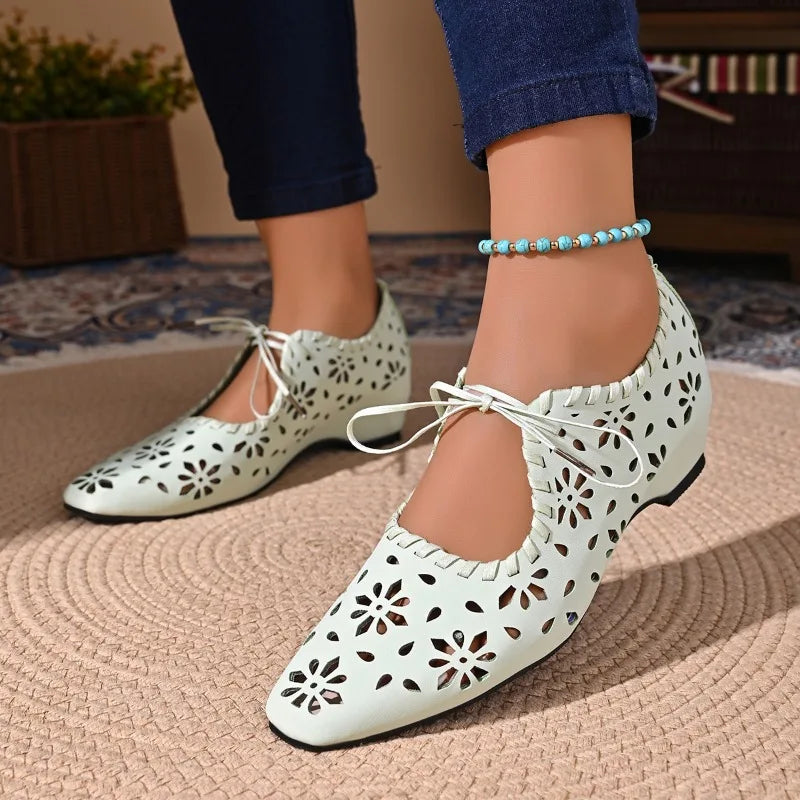 Spring Autumn Women's Pointed Closed Toe Solid Vintage Mid Heel Zpaxo