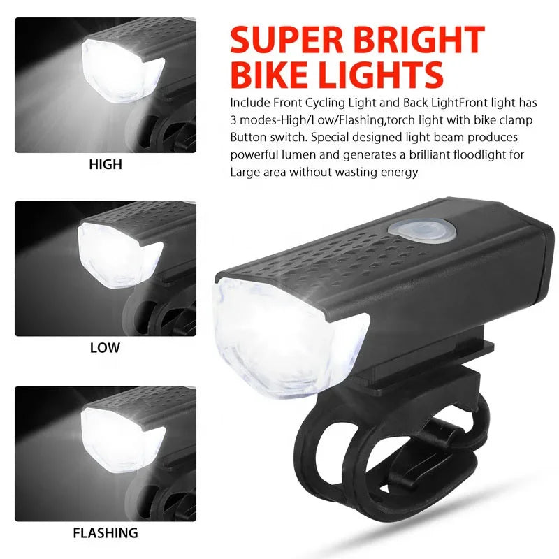 USB Rechargeable Bike Light Set – Front & Rear LED Lights