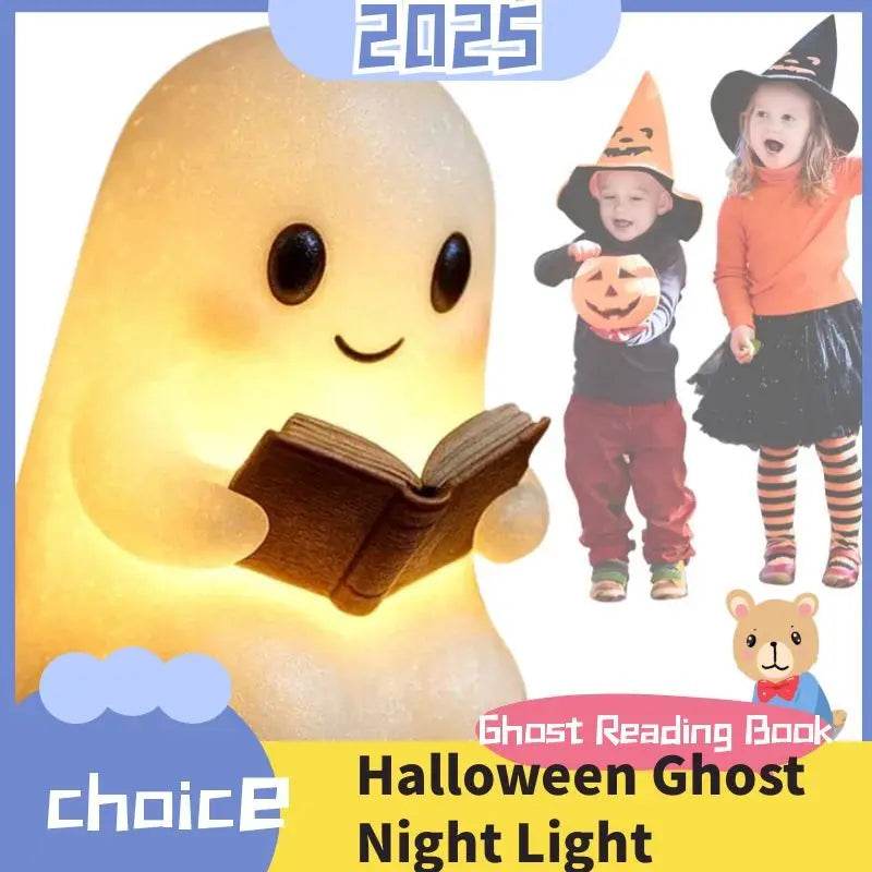 1 LED Cute Ghost Reading Book Lamp Halloween Night Light Decor